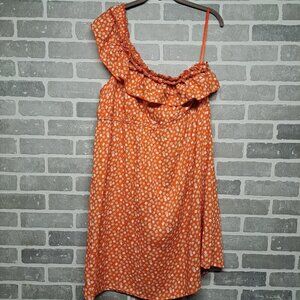 Lane Bryant Confetti Knee Dress Womens Plus Size 16 Orange One Shoulder‎ Ruffle
